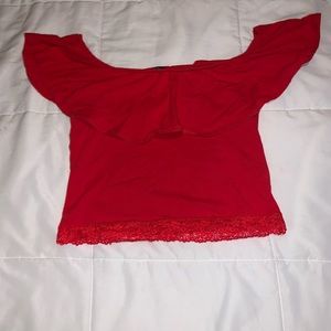 Off the shoulder red crop top